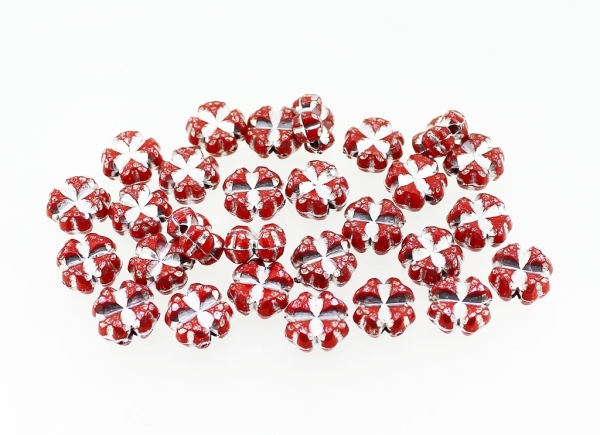 OPAQUE SILVER WASHED PLASTIC BEADS - CLOVER - 11x6mm RED - PACKAGE 500g Hole-1.8mm (1000pcs.)