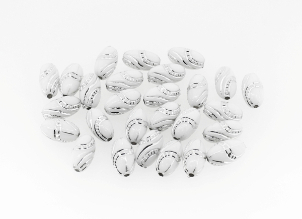 OPAQUE SILVER WASHED PLASTIC BEADS - BALL LADDER - 13x7mm WHITE - PACKAGE 500g Hole-1.8mm (1150pcs.)