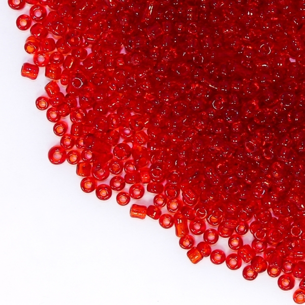 GLASS SEED BEADS - BALL 4mm - TRANSPARENT - RED (DARK) - 50g Hole-1.5mm