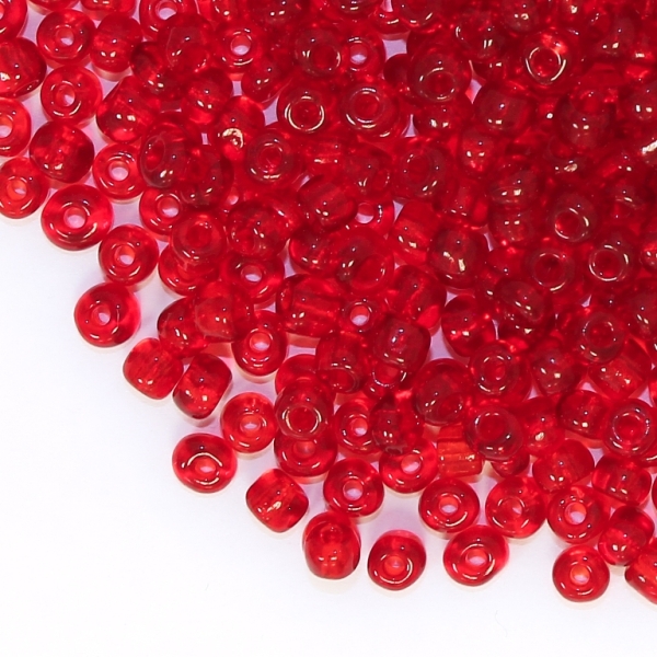 GLASS SEED BEADS - BALL 4mm - TRANSPARENT - RED (DARK) 5В - 50g Hole-1.5mm