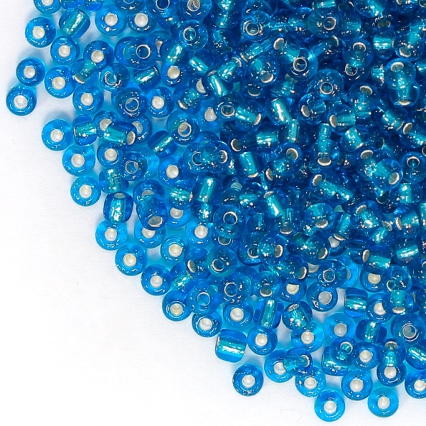 GLASS SEED BEADS - BALL 3mm - SILVER THREAD - BLUE (LIGHT) - 50g Hole-1.0mm