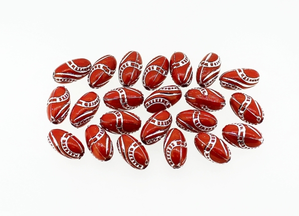 OPAQUE SILVER WASHED PLASTIC BEADS - BALL LADDER - 13x7mm RED - PACKAGE 500g Hole-1.8mm (1150pcs.)