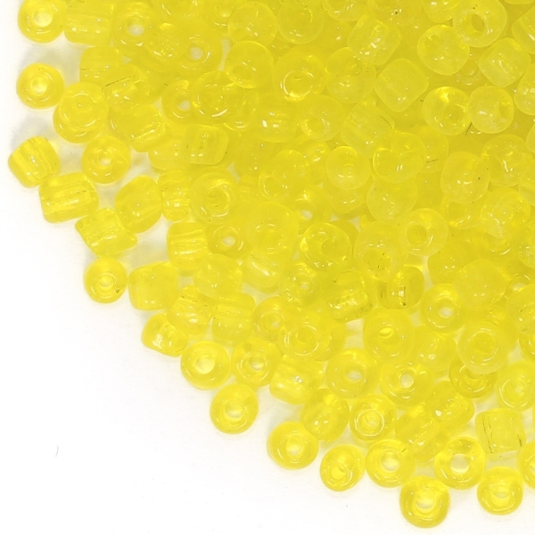 GLASS SEED BEADS - BALL 4mm - TRANSPARENT - YELLOW - 50g Hole-1.5mm