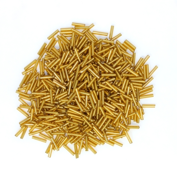 GLASS SEED BEADS - BUGLES 10x2mm - SILVER THREAD - GOLD 22 - PACKAGE 450g Hole-0.8mm