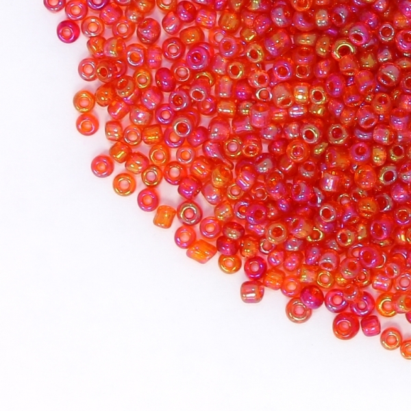 GLASS SEED BEADS - BALL 2mm - TRANSPARENT RAINBOW - RED 165 - 50g Hole-0.8mm