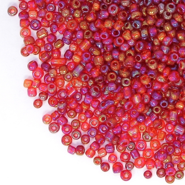 GLASS SEED BEADS - BALL 2mm - TRANSPARENT RAINBOW - RED 165B - 50g Hole-0.8mm