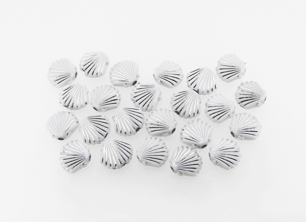 OPAQUE SILVER WASHED PLASTIC BEADS - SHELL - 10x12x4mm WHITE - PACKAGE 500g Hole-2.0mm (1750pcs.)