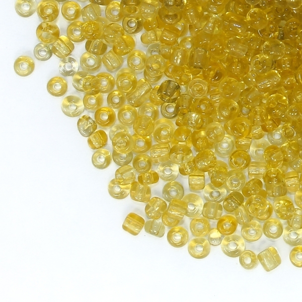 GLASS SEED BEADS - BALL 3mm - TRANSPARENT - GOLD (LIGHT) - 50g Hole-1.0mm