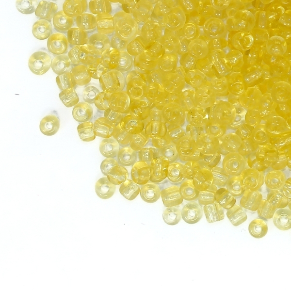 GLASS SEED BEADS - BALL 3mm - TRANSPARENT - GOLD (LIGHT) 000 - 50g Hole-1.0mm