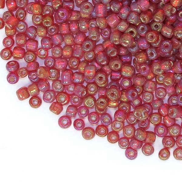 GLASS SEED BEADS - BALL 3mm - TRANSPARENT RAINBOW - RED 165B - 50g Hole-1.0mm