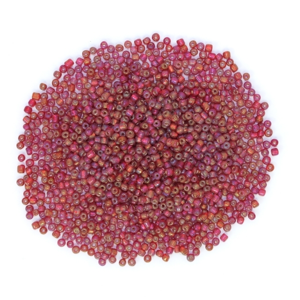 GLASS SEED BEADS - BALL 3mm - TRANSPARENT RAINBOW - RED 165B - PACKAGE 450g Hole-1.0mm