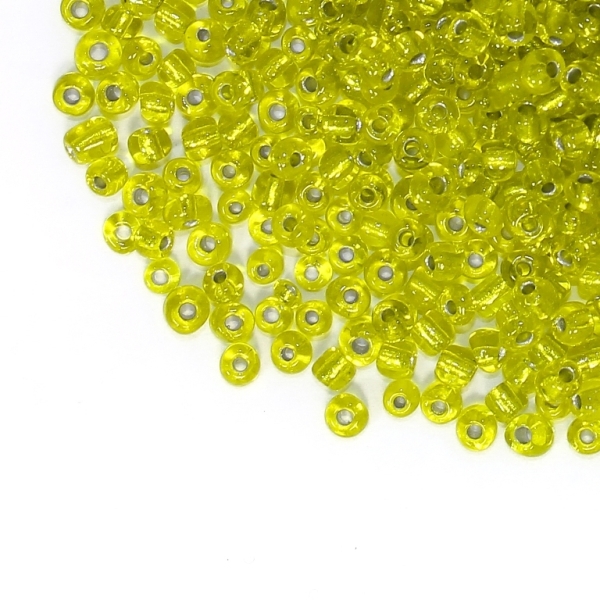 GLASS SEED BEADS - BALL 3mm - SILVER THREAD - GREEN (LIGHT) - 50g Hole-1.0mm