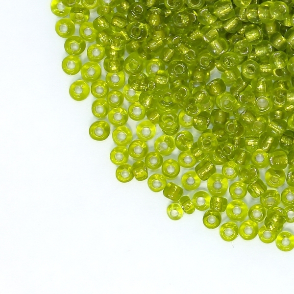 GLASS SEED BEADS - BALL 3mm - SILVER THREAD - GREEN (LIGHT) 24 - 50g Hole-1.0mm