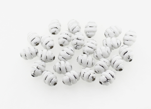 OPAQUE SILVER WASHED PLASTIC BEADS - OVAL SPIRAL - 12x9mm WHITE - 50g Hole-2.5mm (100pcs.)