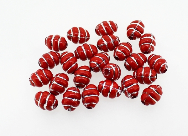 OPAQUE SILVER WASHED PLASTIC BEADS - OVAL SPIRAL - 12x9mm RED - PACKAGE 500g Hole-2.5mm (1000pcs.)