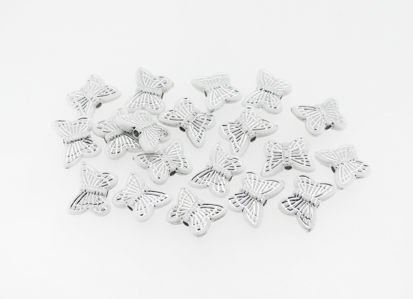 OPAQUE SILVER WASHED PLASTIC BEADS - BUTTERFLY 05 - RELIEF 11x14x4mm WHITE - PACKAGE 500g Hole-2.0mm (1800pcs.)