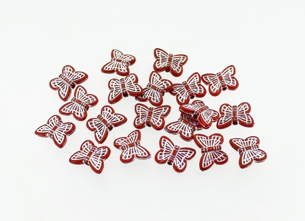 OPAQUE SILVER WASHED PLASTIC BEADS - BUTTERFLY 05 - RELIEF 11x14x4mm RED - PACKAGE 500g Hole-2.0mm (1800pcs.)