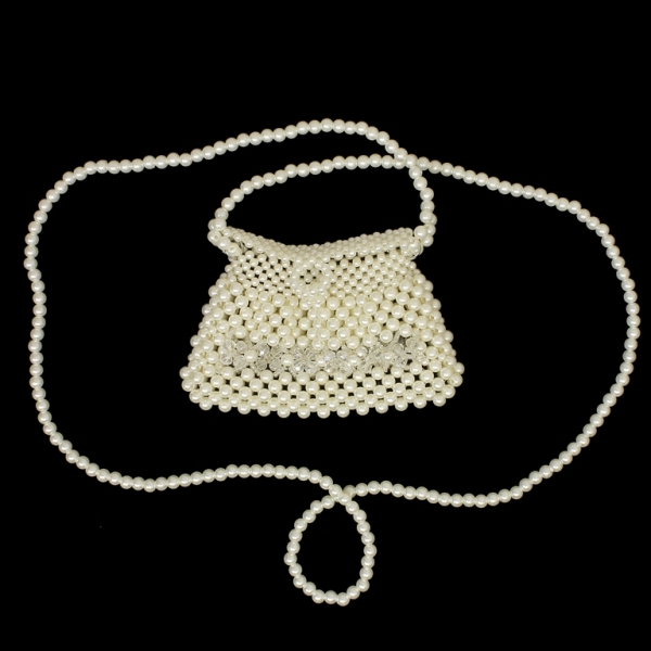 JEWELRY - HANDBAG MADE FROM PEARLS AND CRYSTALS PK001 - 12x8x2.5cm ECRU (LIGHT) - 1pc.