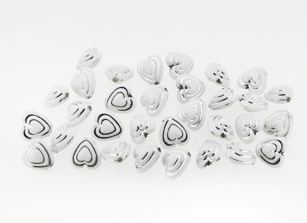 OPAQUE SILVER WASHED PLASTIC BEADS - HEART 05 GROOVE - 11x11x7mm WHITE - PACKAGE 500g Hole-1.8mm (1420pcs.)