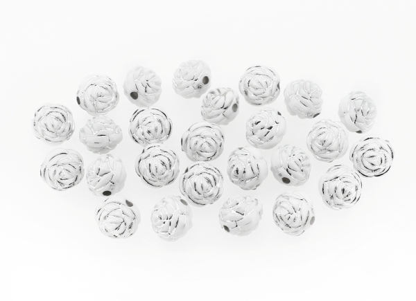 OPAQUE SILVER WASHED PLASTIC BEADS - BALL ROSE - 11mm WHITE - PACKAGE 500g Hole-2.2mm (850pcs.)