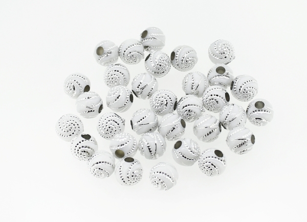 OPAQUE SILVER WASHED PLASTIC BEADS - BALL SPIRAL - 8mm WHITE - PACKAGE 500g Hole-2.8mm (1950pcs.)