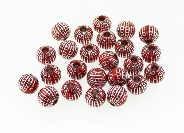 OPAQUE SILVER WASHED PLASTIC BEADS - BALL LADDER - 10x11mm RED - PACKAGE 500g Hole-3.5mm (750pcs.)