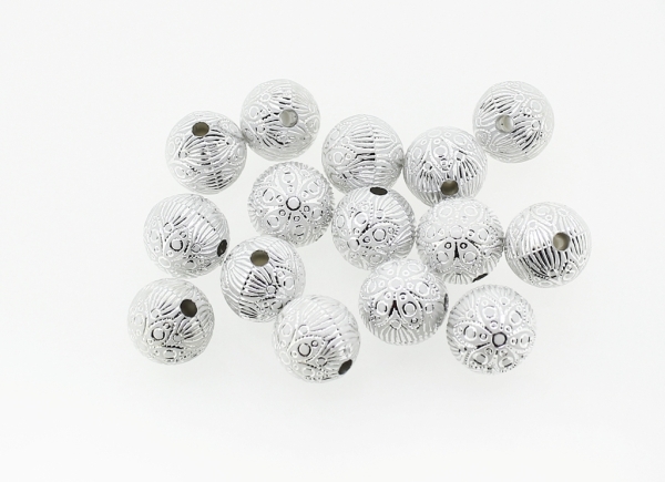 OPAQUE SILVER WASHED PLASTIC BEADS - BALL FLOWER - 12mm WHITE - PACKAGE 500g Hole-2.5mm (550pcs.)