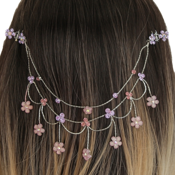 JEWELRY - HEADPIECE WITH CLAW HAIR CLIP UK001 - SILVER WITH PURPLE-ROSE DUST - 1pc.