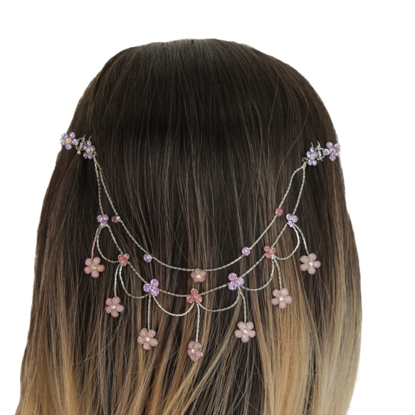 JEWELRY - HEADPIECE WITH CLAW HAIR CLIP UK001 - SILVER WITH PURPLE-ROSE DUST - PACKAGE 3pcs.