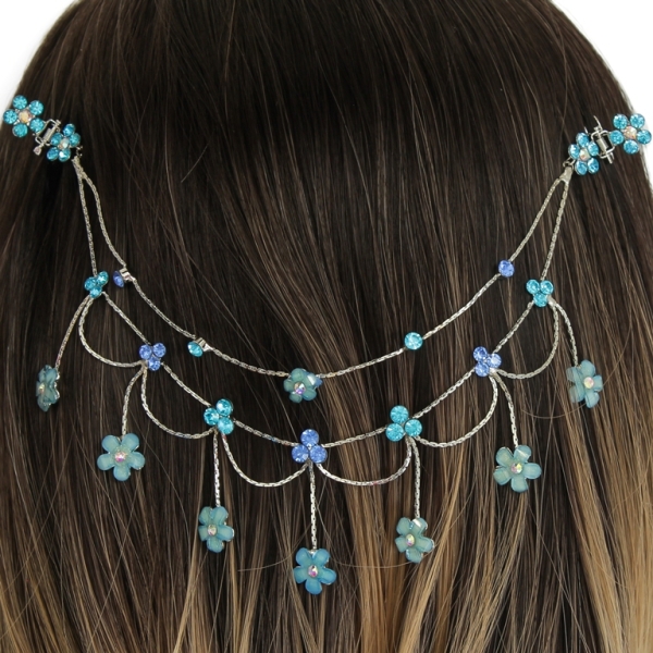 JEWELRY - HEADPIECE WITH CLAW HAIR CLIP UK001 - SILVER WITH TURQUOISE-BLUE (DARK) - 1pc.