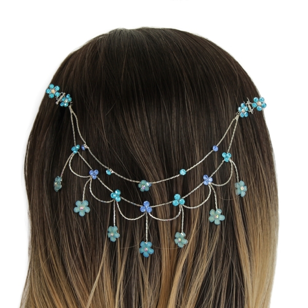 JEWELRY - HEADPIECE WITH CLAW HAIR CLIP UK001 - SILVER WITH TURQUOISE-BLUE (DARK) - PACKAGE 3pcs.