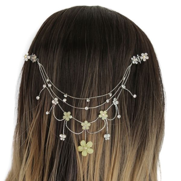 JEWELRY - HEADPIECE WITH CLAW HAIR CLIP UK002 - SILVER WITH YELLOW-WHITE - PACKAGE 3pcs.