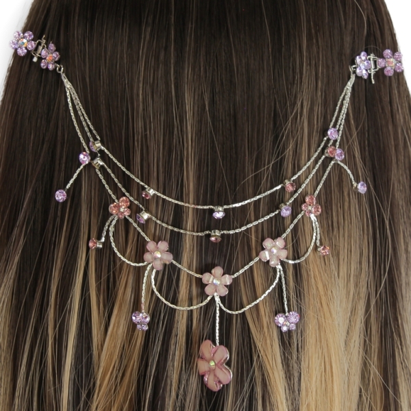 JEWELRY - HEADPIECE WITH CLAW HAIR CLIP UK002 - SILVER WITH PURPLE-ROSE DUST - 1pc.