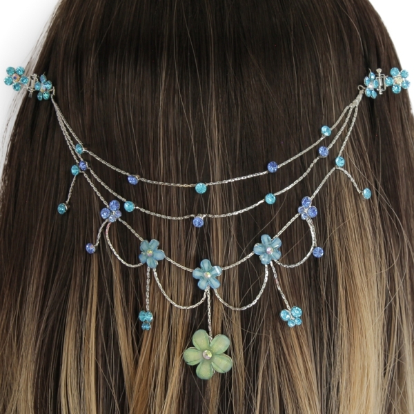 JEWELRY - HEADPIECE WITH CLAW HAIR CLIP UK002 - SILVER WITH TURQUOISE-BLUE - 1pc.