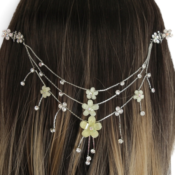 JEWELRY - HEADPIECE WITH CLAW HAIR CLIP UK003 - SILVER WITH YELLOW-WHITE - 1pc.