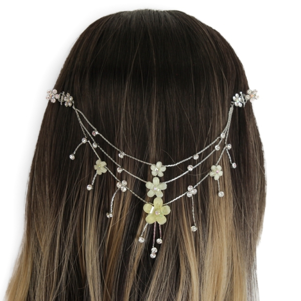 JEWELRY - HEADPIECE WITH CLAW HAIR CLIP UK003 - SILVER WITH YELLOW-WHITE - PACKAGE 3pcs.