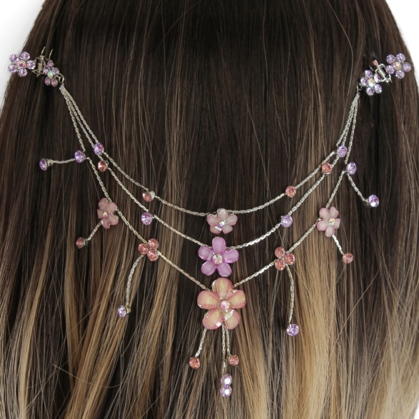 JEWELRY - HEADPIECE WITH CLAW HAIR CLIP UK003 - SILVER WITH PURPLE-ROSE DUST - 1pc.