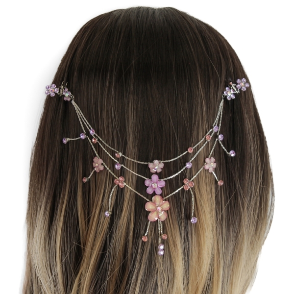 JEWELRY - HEADPIECE WITH CLAW HAIR CLIP UK003 - SILVER WITH PURPLE-ROSE DUST - PACKAGE 3pcs.