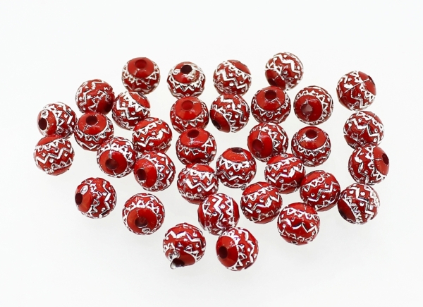 OPAQUE SILVER WASHED PLASTIC BEADS - BALL EMBROIDERY - 8mm RED - PACKAGE 500g Hole-2.2mm (1900pcs.)