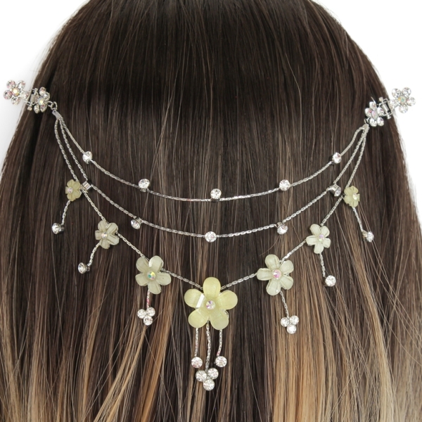 JEWELRY - HEADPIECE WITH CLAW HAIR CLIP UK004 - SILVER WITH YELLOW-WHITE - 1pc.