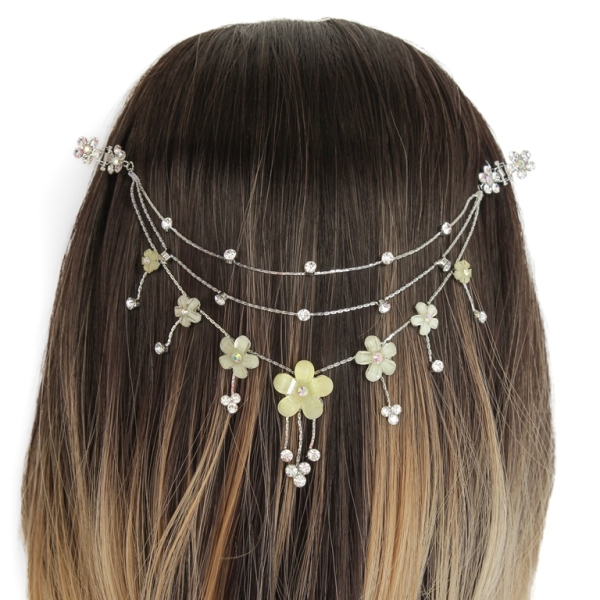 JEWELRY - HEADPIECE WITH CLAW HAIR CLIP UK004 - SILVER WITH YELLOW-WHITE - PACKAGE 3pcs.