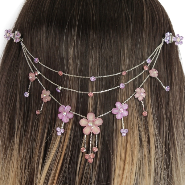 JEWELRY - HEADPIECE WITH CLAW HAIR CLIP UK004 - SILVER WITH PURPLE-ROSE DUST - 1pc.