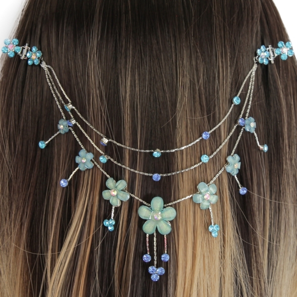 JEWELRY - HEADPIECE WITH CLAW HAIR CLIP UK004 - SILVER WITH TURQUOISE-BLUE - 1pc.