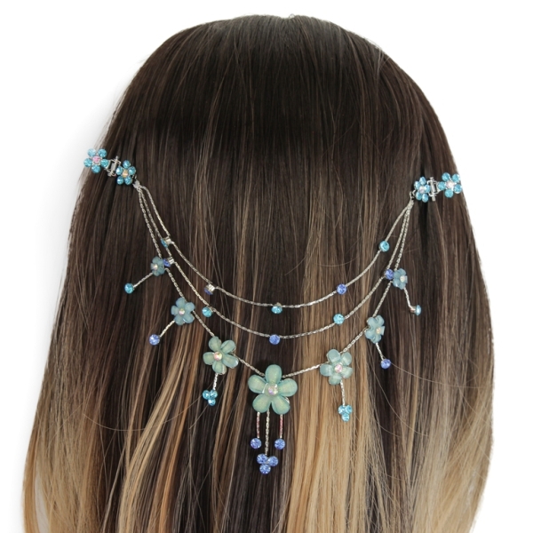 JEWELRY - HEADPIECE WITH CLAW HAIR CLIP UK004 - SILVER WITH TURQUOISE-BLUE - PACKAGE 3pcs.