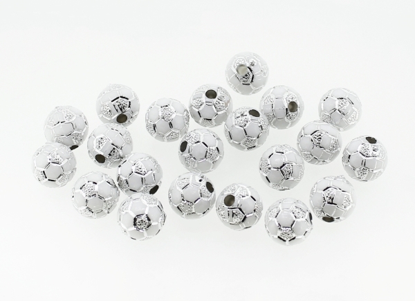 OPAQUE SILVER WASHED PLASTIC BEADS - FOOTBALL - 10mm WHITE - PACKAGE 500g Hole-2.5mm (980pcs.)