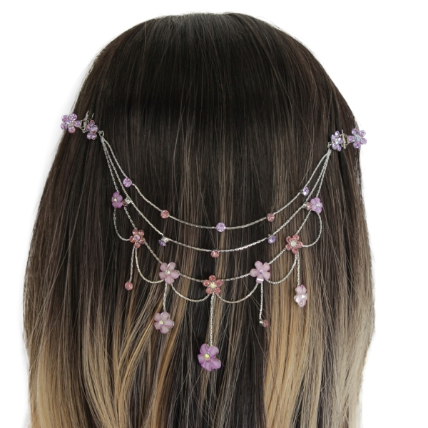 JEWELRY - HEADPIECE WITH CLAW HAIR CLIP UK005 - SILVER WITH PURPLE-ROSE DUST - PACKAGE 3pcs.