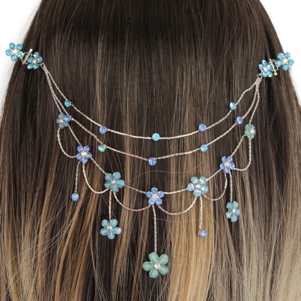 JEWELRY - HEADPIECE WITH CLAW HAIR CLIP UK005 - SILVER WITH TURQUOISE-BLUE - 1pc.