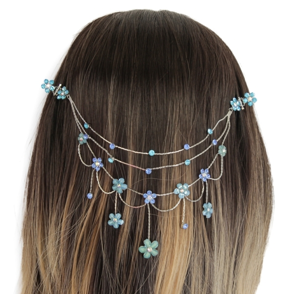 JEWELRY - HEADPIECE WITH CLAW HAIR CLIP UK005 - SILVER WITH TURQUOISE-BLUE - PACKAGE 3pcs.