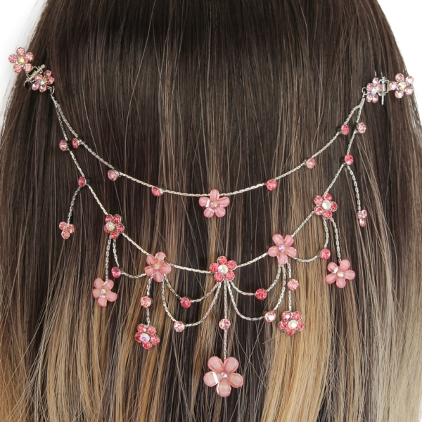 JEWELRY - HEADPIECE WITH CLAW HAIR CLIP UK006 - SILVER WITH PINK (DARK)-PINK - 1pc.