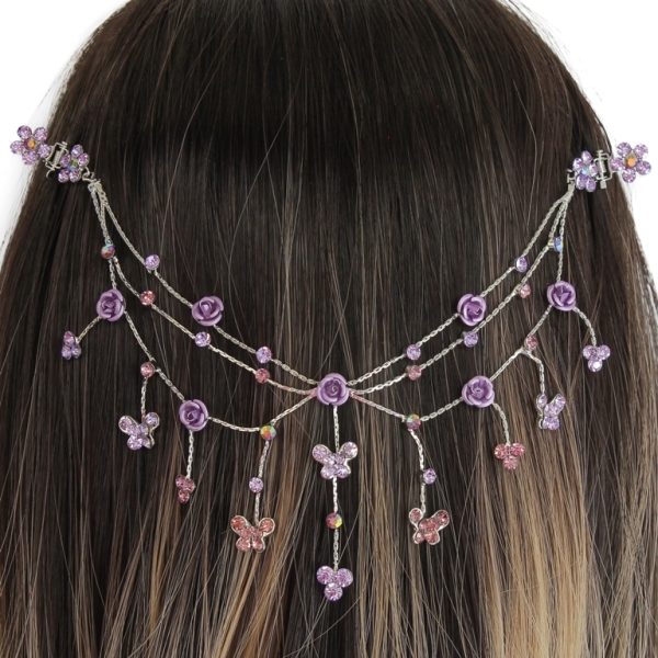 JEWELRY - HEADPIECE WITH CLAW HAIR CLIP UK007 - SILVER WITH PURPLE (LIGHT)-PURPLE - 1pc.